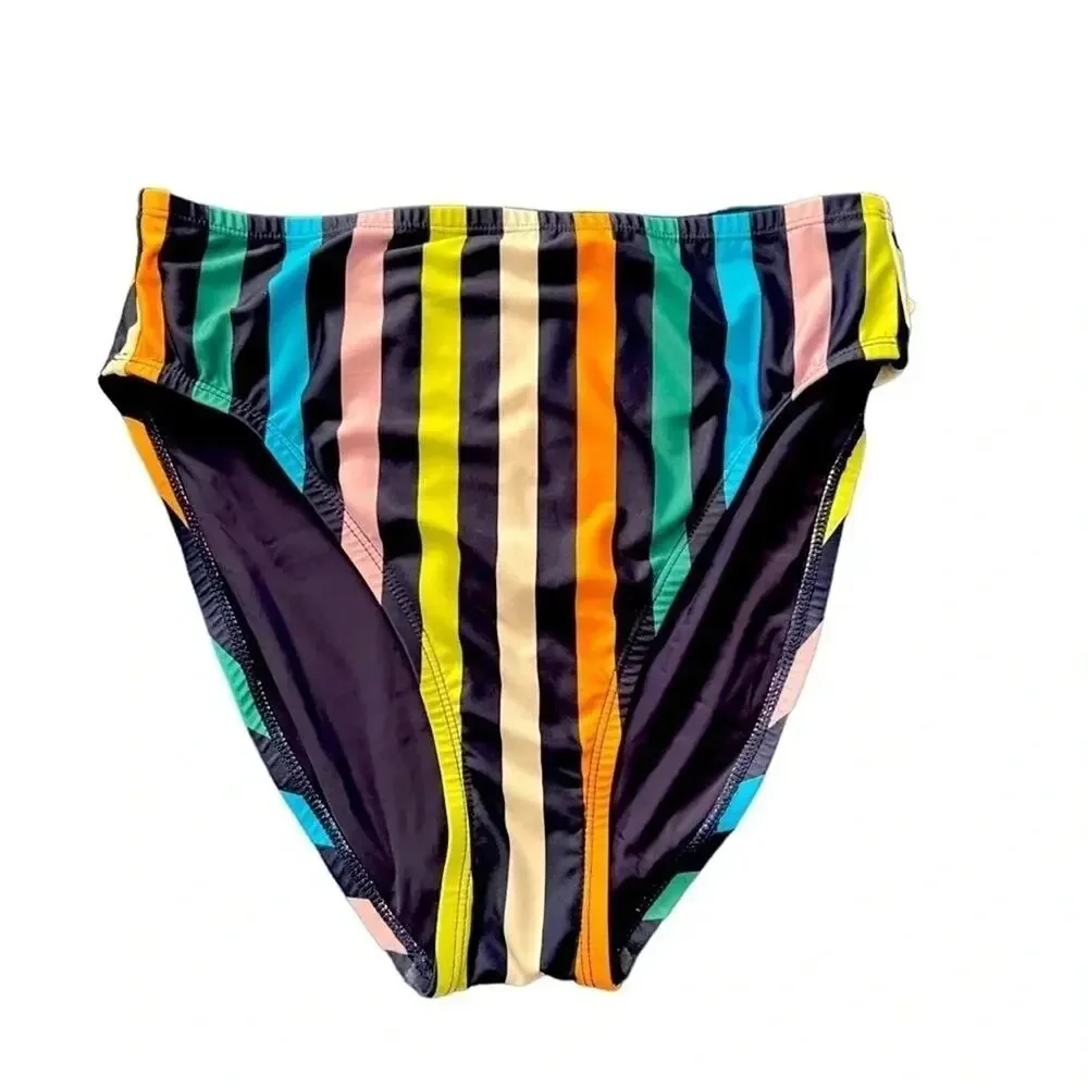 Modcloth Retro Striped High Waisted Bikini Set Swim Size S NWOT - Picture 3 of 8